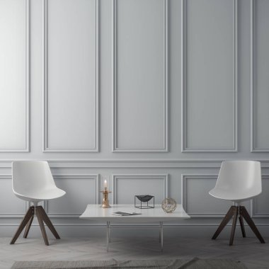 Oturma odası ile klasik duvar, iç 3d render