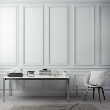 Oturma odası ile klasik duvar, iç 3d render