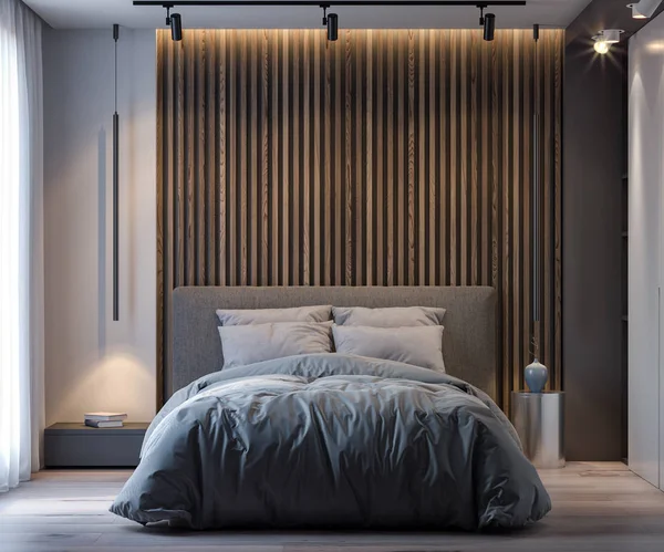 현대적인 스타일, 침실의 인테리어 3d 렌더링 — 스톡 사진