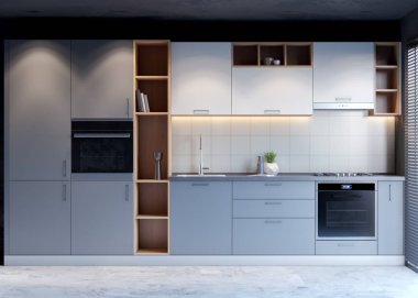 Mutfak iç tasarım modern tarzı, 3d render kavramı ile