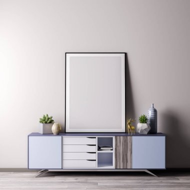 Poster çerçevesi ile beyaz wal, modern tarzı, 3d illüstrasyon iç odadaki kadar alay