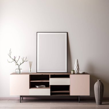 Poster çerçevesi ile beyaz wal, modern tarzı, 3d illüstrasyon iç odadaki kadar alay