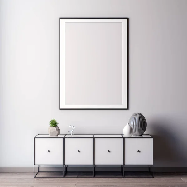 Interior da sala de estar com parede branca, 3D Rendering — Fotografia de Stock