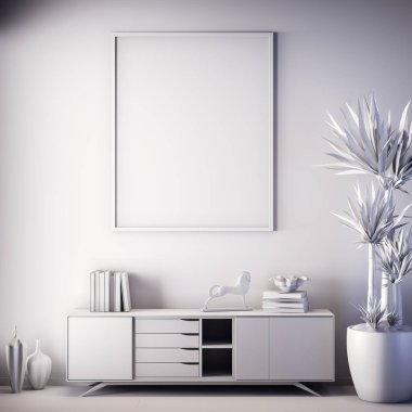 Poster çerçevesi iç, gri renk, kil render, 3d çizim kadar alay