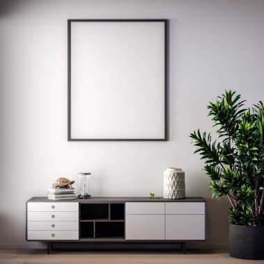 Poster çerçevesi iç, modern tarzı, 3d çizim kadar alay