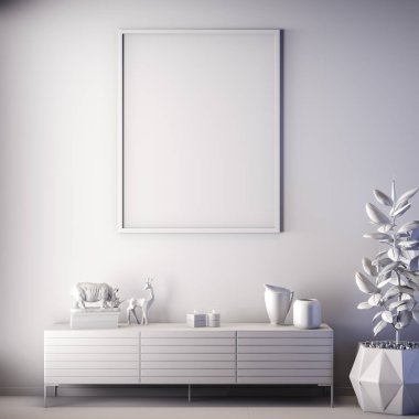 Poster çerçevesi iç, gri renk, kil render, 3d çizim kadar alay