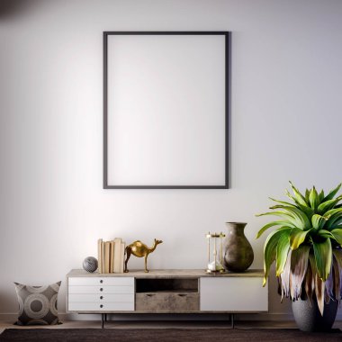 Poster çerçevesi iç, modern tarzı, 3d çizim kadar alay