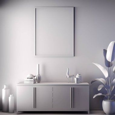 Poster çerçevesi iç, gri renk, kil render, 3d çizim kadar alay