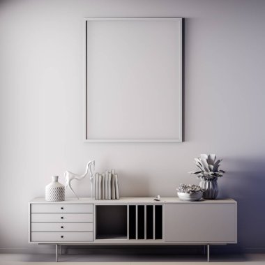 Poster çerçevesi iç, gri renk, kil render, 3d çizim kadar alay