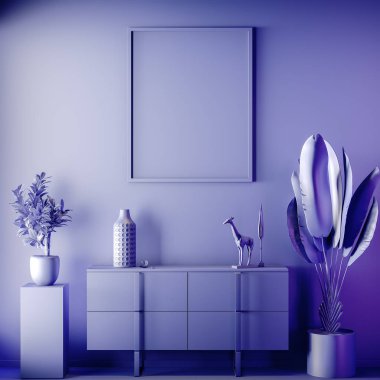 Poster çerçevesi iç, mavi renk, kil render, 3d çizim kadar alay