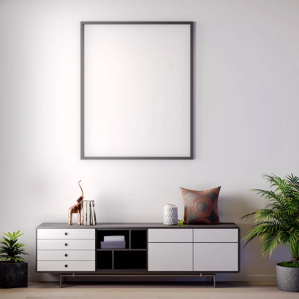 Mock up verlichte wissellijst in interieur, moderne stijl, 3d illustratie — Stockfoto