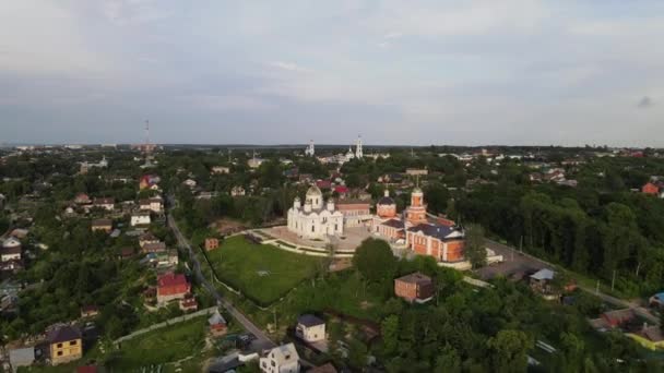 Aerial view of Church. Orthodox church Flight over church in the town. Russia — Stock Video