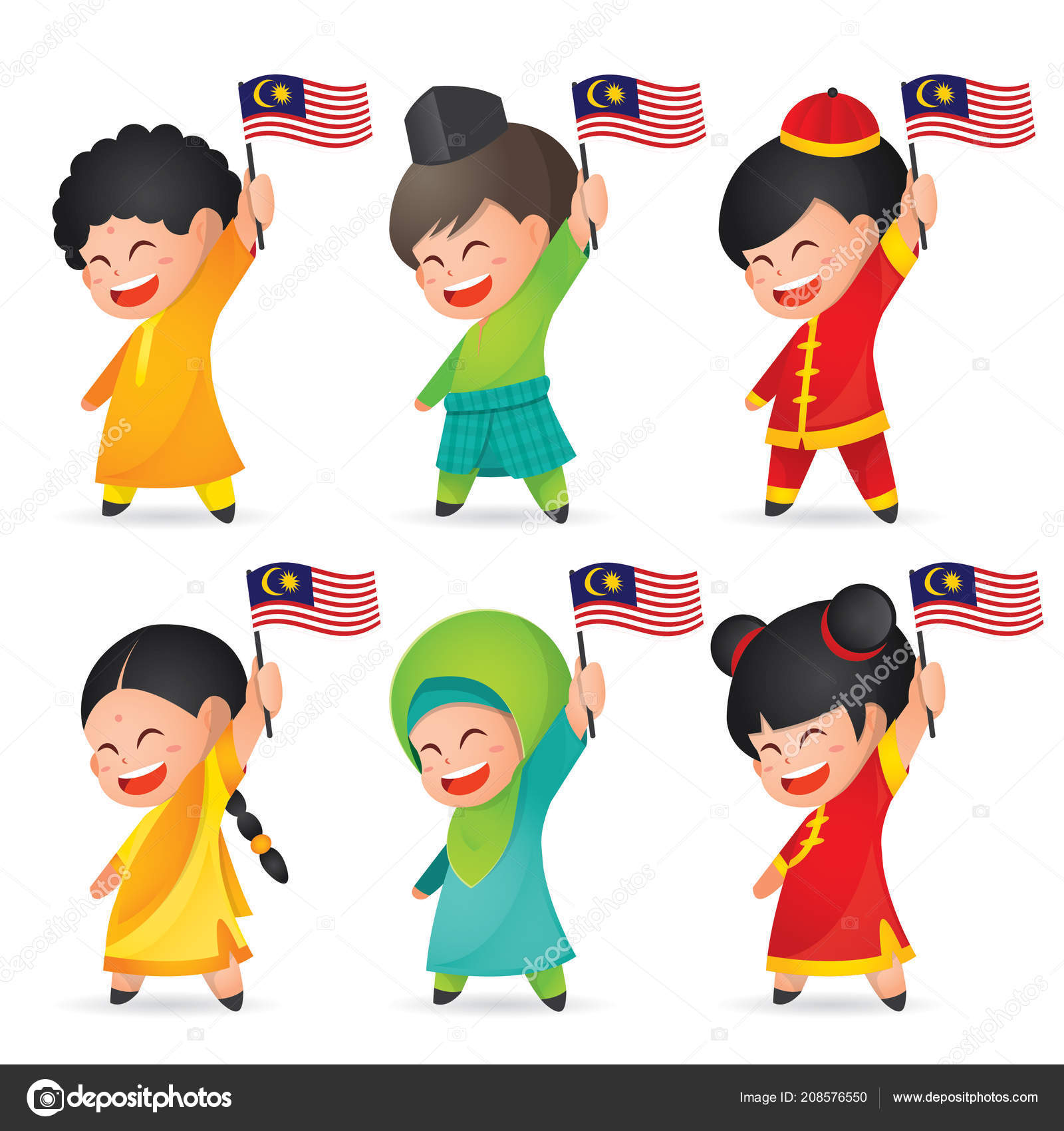 Malaysia National Independence Day Illustration Cute Cartoon Character Kids  Malay Stock Vector Image by ©animicsgo #208576550