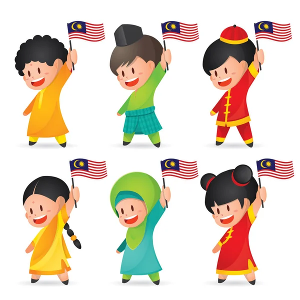 Malasia National Independence Day Illustration Lindo Personaje Dibujos Animados Niños — Vector de stock