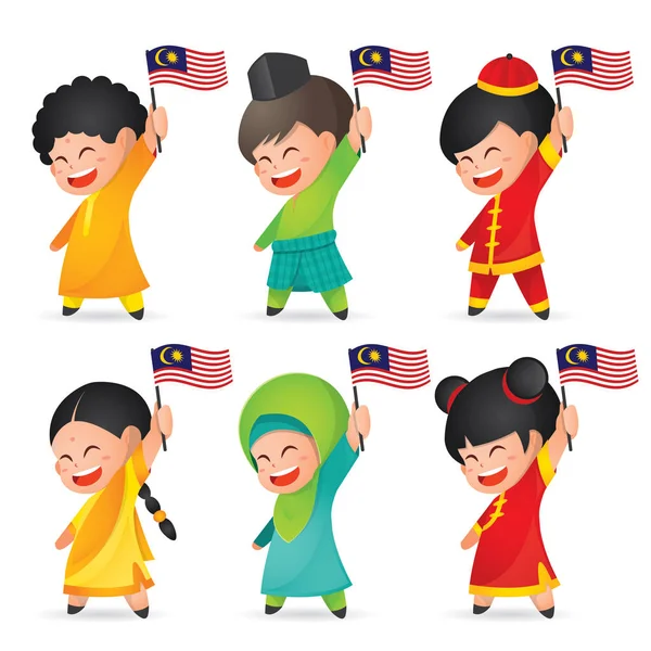 Malasia National Independence Day Illustration Lindo Personaje Dibujos Animados Niños — Vector de stock