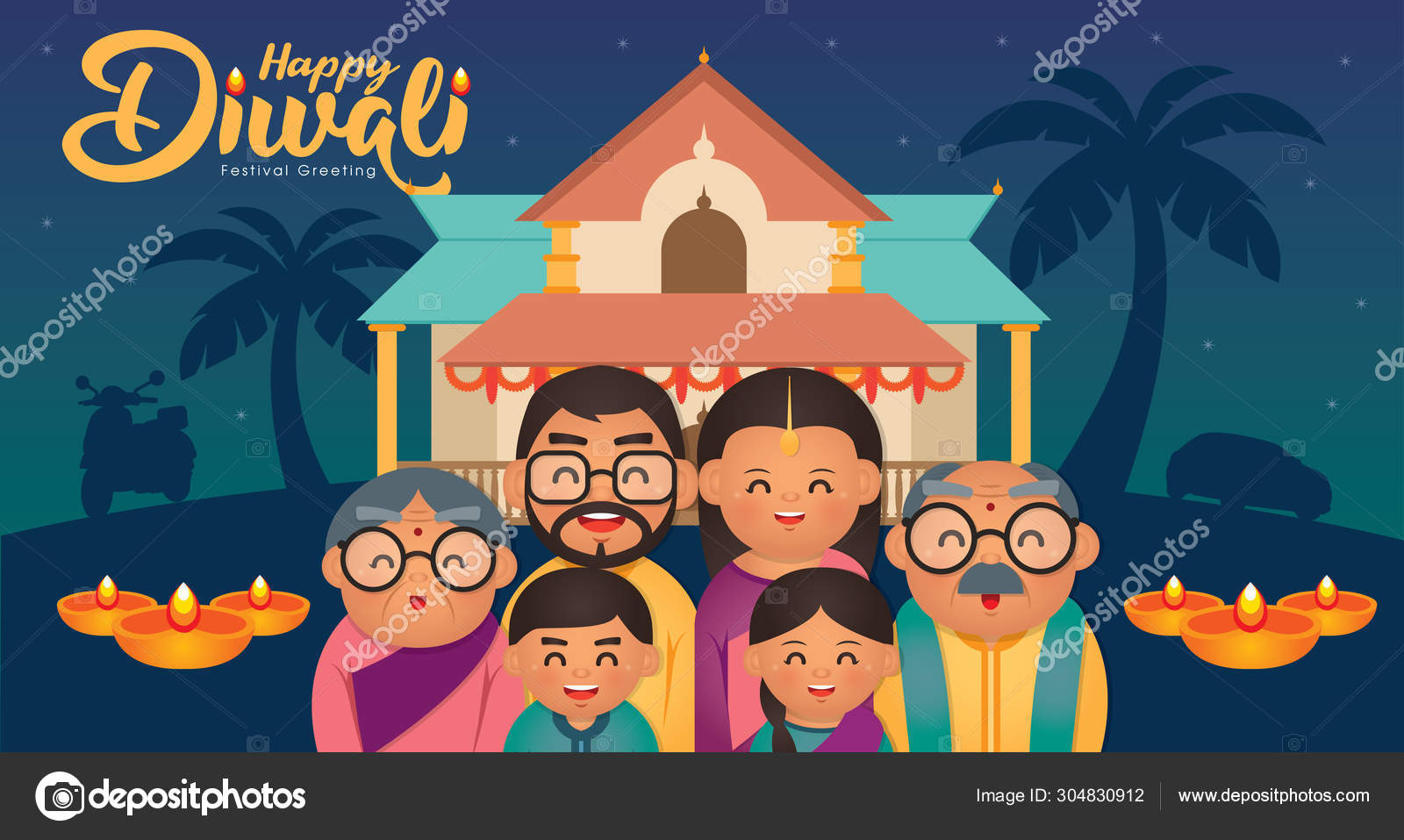 Diwali Deepavali Vector Illustration Happy Indian Family Celebrate Festival  Stock Vector Image by ©animicsgo #304830912