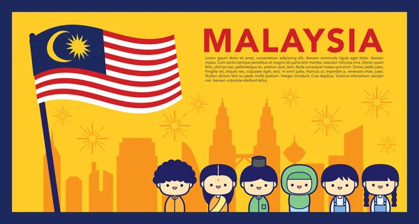 Malasia Nacional Día Independencia Ilustración Con Raza Lindo Personaje Malayo — Vector de stock