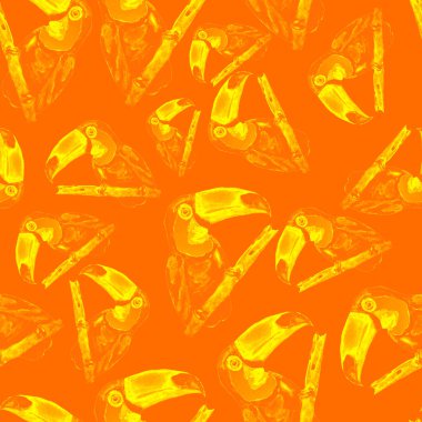 Tukanla dikişsiz suluboya desen. Yaz tropik illüstrasyonu. Kusursuz soyut, vahşi, egzotik hayvan baskısı. Tatlı çizgi film vahşi hayvan..