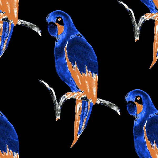 Akvarel Bezešvný Vzor Papouškem Macaw Exotické Tapety Pro Ptáky Džungle — Stock fotografie