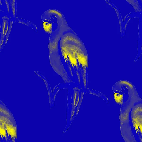 Akvarell Zökkenőmentes Minta Arapapagájjal Egzotikus Dzsungel Madár Tapéta Nagyszerű Tervezés — Stock Fotó