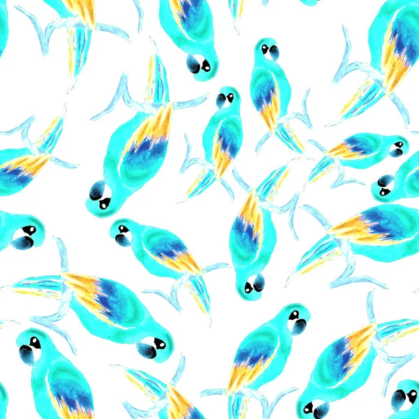 Watercolor Seamless Pattern Macaw Parrot Exotic Jungle Bird Wallpaper Great — Stock Photo, Image