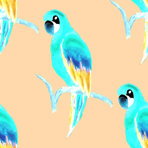 Watercolor Seamless Pattern Macaw Parrot Exotic Jungle Bird Wallpaper Great — Stock Photo, Image