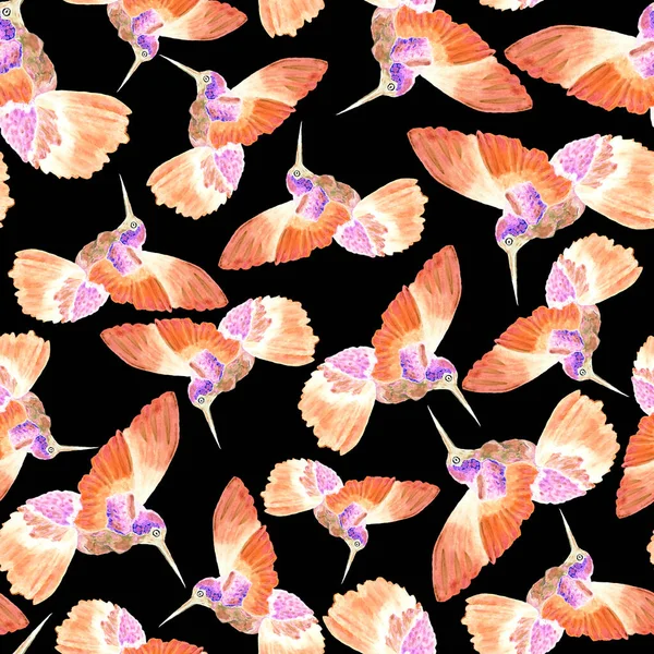 ハチドリと水彩シームレスパターン どんな種類のデザインのためのカラフルなハチドリと水彩イラスト シームレスな生地の質感 — ストック写真