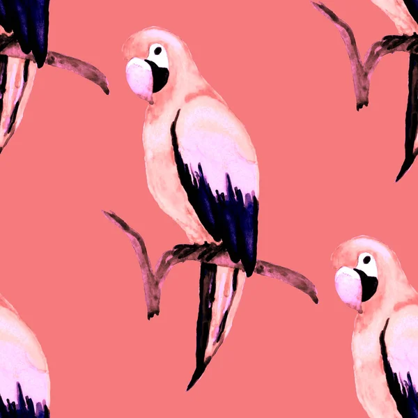 Aquarel Naadloos Patroon Met Papegaai Exotische Jungle Vogel Behang Geweldig — Stockfoto