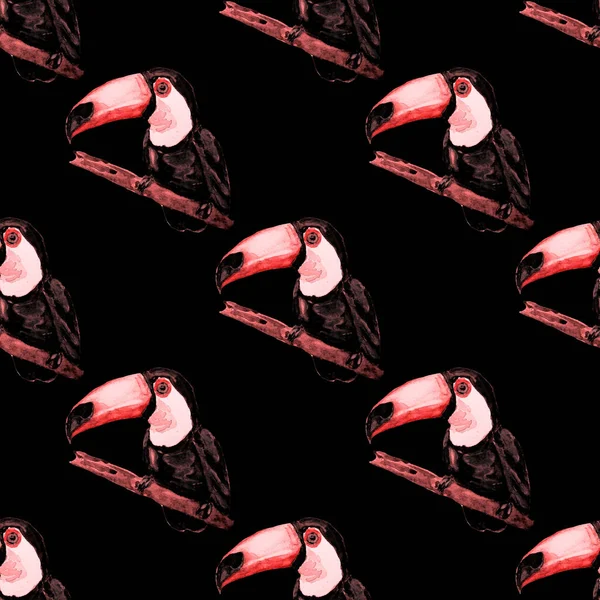 Акварель Бесшовный Узор Туканом Летняя Тропическая Иллюстрация Бесшовная Абстрактная Печать — стоковое фото
