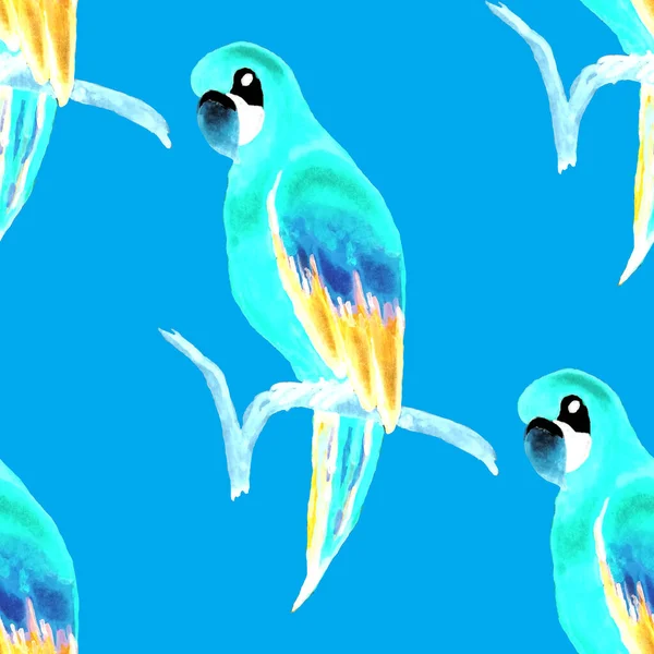 Watercolor Seamless Pattern Macaw Parrot Exotic Jungle Bird Wallpaper Great — Stock Photo, Image