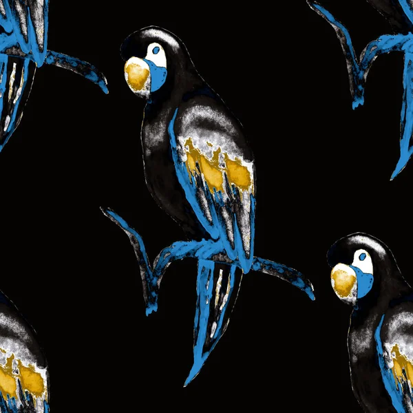 水彩画无缝图案与金刚鹦鹉 奇异的丛林鸟壁纸 任何目的的伟大设计 明亮的夏季印刷品 — 图库照片