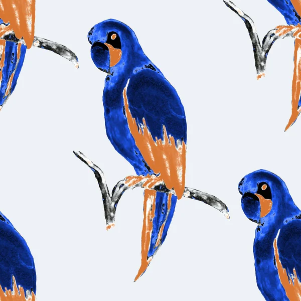 Watercolor Seamless Pattern Macaw Parrot Exotic Jungle Bird Wallpaper Great — Stock Photo, Image