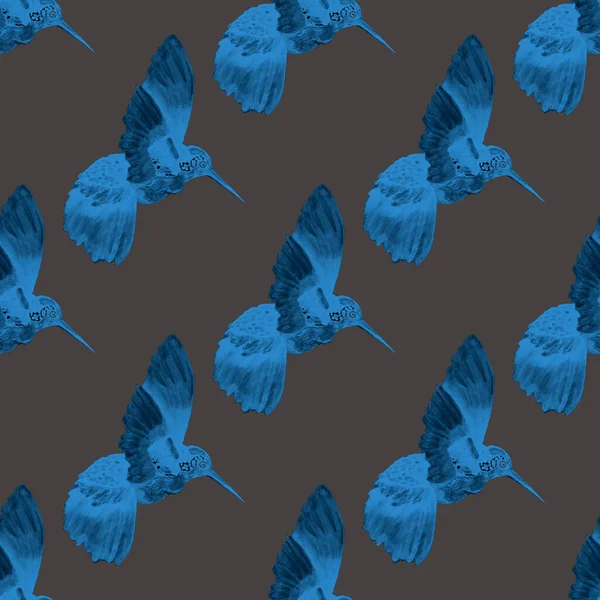 Akvarel Bezešvný Vzor Kolibříkem Akvarelové Ilustrace Barevným Kolibříkem Pro Jakýkoliv — Stock fotografie