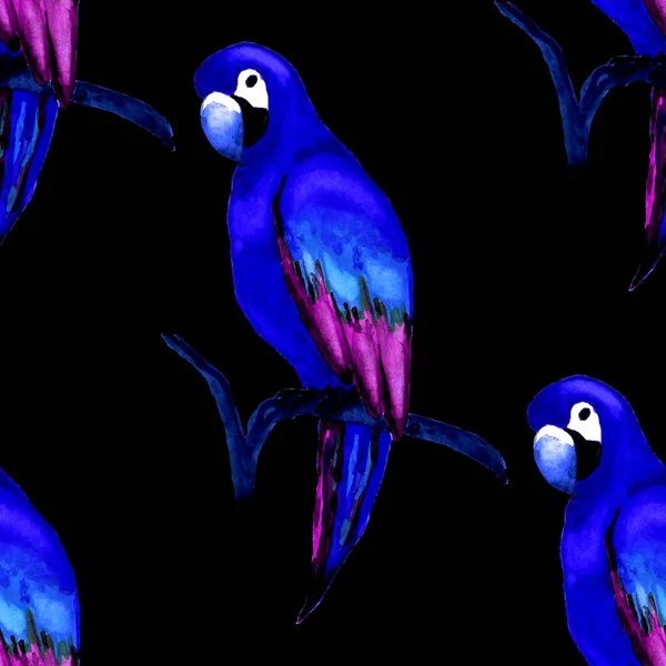 Watercolor Seamless Pattern Macaw Parrot Exotic Jungle Bird Wallpaper Great — Stock Photo, Image