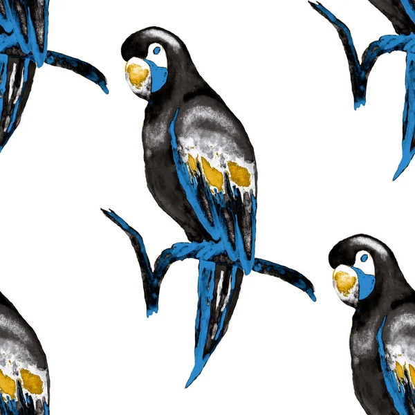 Akvarel Bezešvný Vzor Papouškem Macaw Exotické Tapety Pro Ptáky Džungle — Stock fotografie