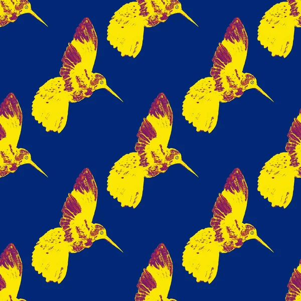 Sinek Kuşuyla Dikişsiz Suluboya Desen Renkli Sinekkuşu Desenli Suluboya Çizimi — Stok fotoğraf