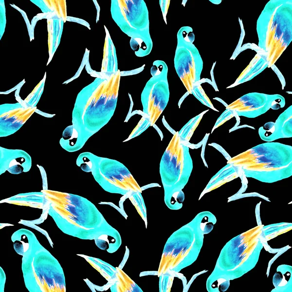 Watercolor Seamless Pattern Macaw Parrot Exotic Jungle Bird Wallpaper Great — Stock Photo, Image