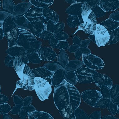 Kuşların, tropik çiçeklerin ve yaprakların olduğu kusursuz bir suluboya deseni. Her türlü tasarım için parlak bir yaz baskısı. Egzotik orman hayvanı duvar kağıdı. Moda baskısı.