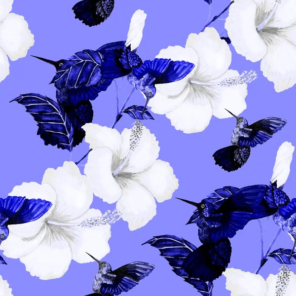 Magnifique Motif Aquarelle Sans Couture Avec Des Oiseaux Des Fleurs — Photo