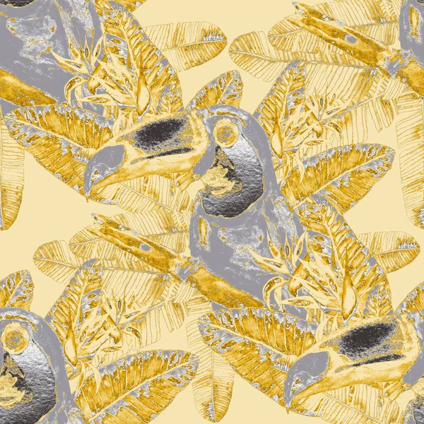 Magnifique Motif Aquarelle Sans Couture Avec Des Oiseaux Des Fleurs — Photo