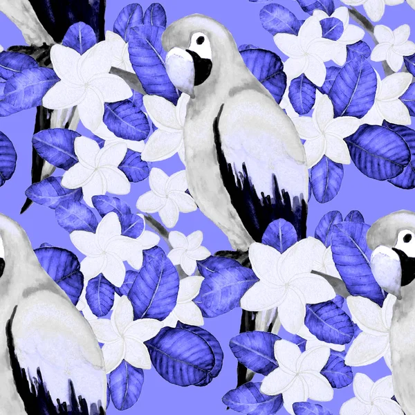 Magnifique Motif Aquarelle Sans Couture Avec Des Oiseaux Des Fleurs — Photo