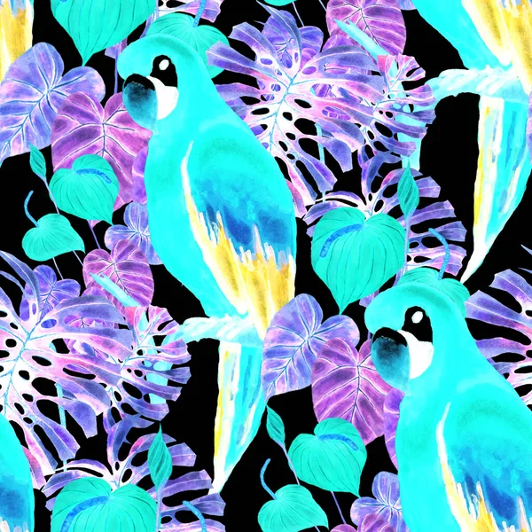 Magnifique Motif Aquarelle Sans Couture Avec Des Oiseaux Des Fleurs — Photo