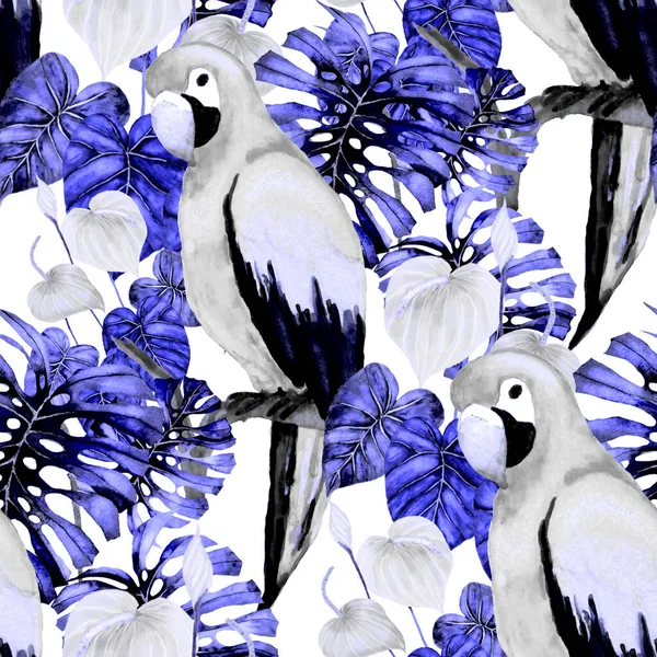 Magnifique Motif Aquarelle Sans Couture Avec Des Oiseaux Des Fleurs — Photo