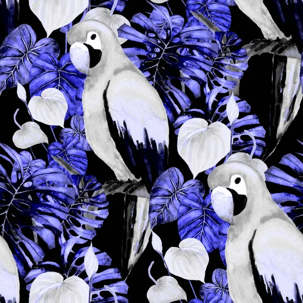 Magnifique Motif Aquarelle Sans Couture Avec Des Oiseaux Des Fleurs — Photo