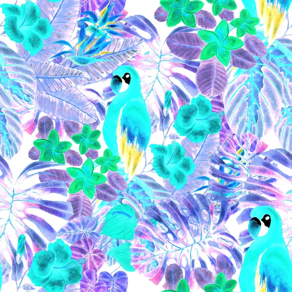 Magnifique Motif Aquarelle Sans Couture Avec Des Oiseaux Des Fleurs — Photo