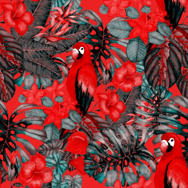 Magnifique Motif Aquarelle Sans Couture Avec Des Oiseaux Des Fleurs — Photo