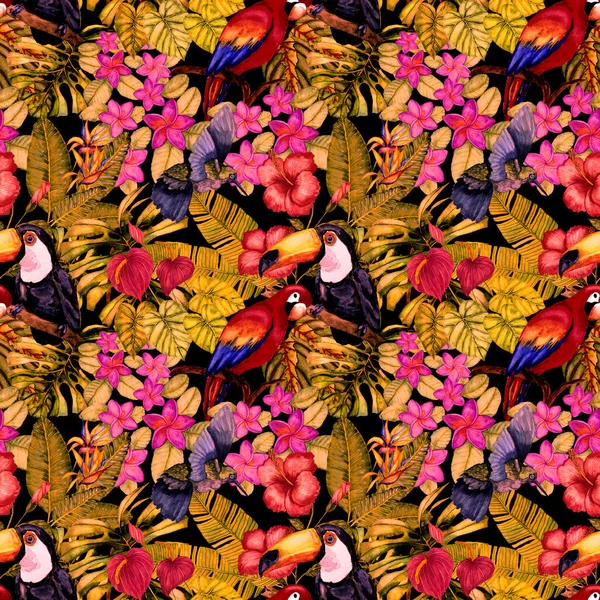 Magnifique Motif Aquarelle Sans Couture Avec Des Oiseaux Des Fleurs — Photo