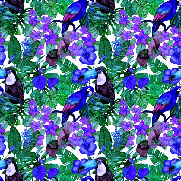 Magnifique Motif Aquarelle Sans Couture Avec Des Oiseaux Des Fleurs — Photo