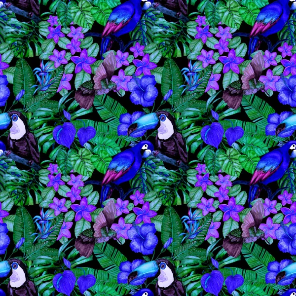 Magnifique Motif Aquarelle Sans Couture Avec Des Oiseaux Des Fleurs — Photo