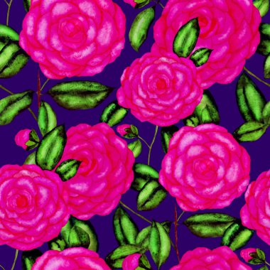 Kamelya çiçekli suluboya desenli. Çiçek tasarımı. Kamelyalı romantik bir düğün geçmişi. Parlak, kusursuz bir yaz deseni. Botanik duvar kağıdı. Her türlü tasarım için kullanılabilir.